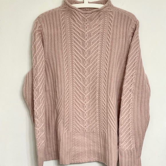 Cashmere Cable Knit Roll Neck Women's Sweater Haven Well Within Soft Pink Sz L - Picture 1 of 6